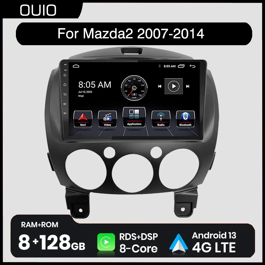 

8GB+128GB Android 13 radio For Mazda2 Mazda 2 2007 2008 2009 - 2014 Car stereo Multimedia Player Carplay Auto GPS Navigation
