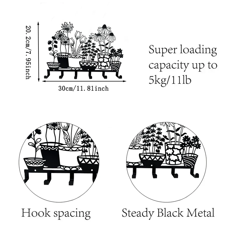 Metal Holder , Black Key Holder ,Coat Hanger, 6 Hooks, Coat Rack, Modern Wall Hangings, Entryway Coat Rack, Kitchen Holder