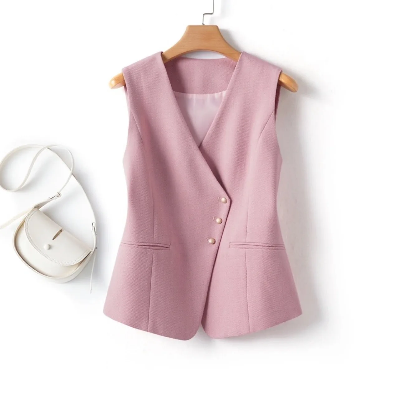 

Solid Color Short Vest Women's Spring & Fall Fashion V Neck Diagonal Button Versatile Workplace Elegant Vest Jacket Top 2026