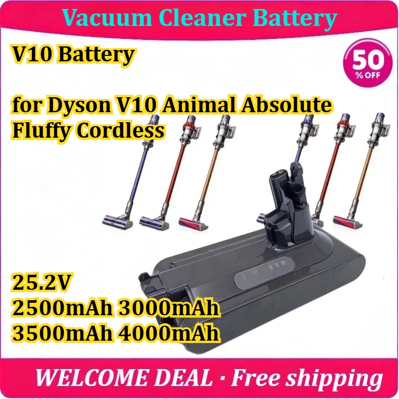 [New] V10 Battery for Dyson V10 Animal Absolute Fluffy Cordless Vacuum Cleaner Battery 25.2V 2500mAh-4000mAh Lithium Battery