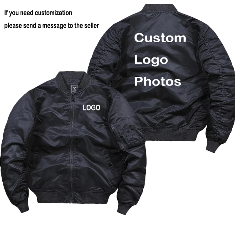 Custom Logo Design Bomber Jacket Men DIY Print Zipper Coat Windproof Thick Warm Jacket Unisex Military Jacket Flight Coat