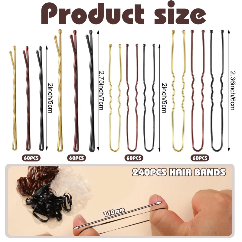 480Pcs Per Box Hair Styling Accessories Kit U Shaped Hair Forks Bobby Pins Elastic Hair Bands Hair Clips Hair Bun Making Set view 2