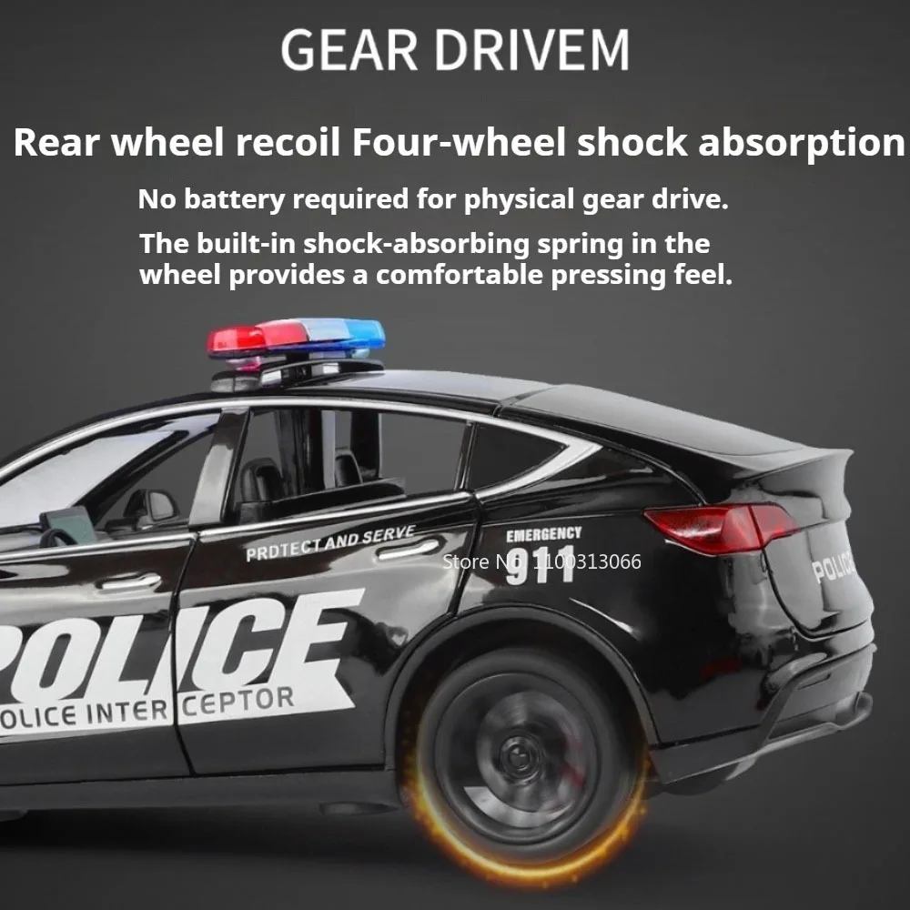 1:24 스케일 모델 Y 모델 합금 자동차 다이캐스트 장난감 라이트 사운드 풀백 미니어처 경찰차 모델 어린이용 인터랙티브 장난감