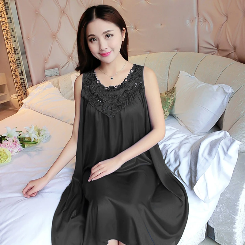 Lace Ice Silk Sleeping Dress Medium Length Sleeveless Tank Top Sexy Sleeping Dress Can Be Worn Externally Home Wear