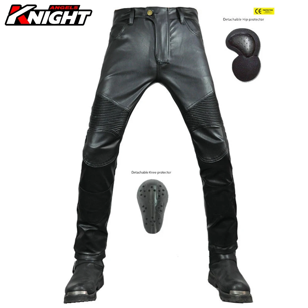 

Джинсы для езды на мотоцикле, байкерские брюки из искусственной кожи, водонепроницаемые ветрозащитные мужские брюки с наколенниками CE, гоночные брюки для мотокросса