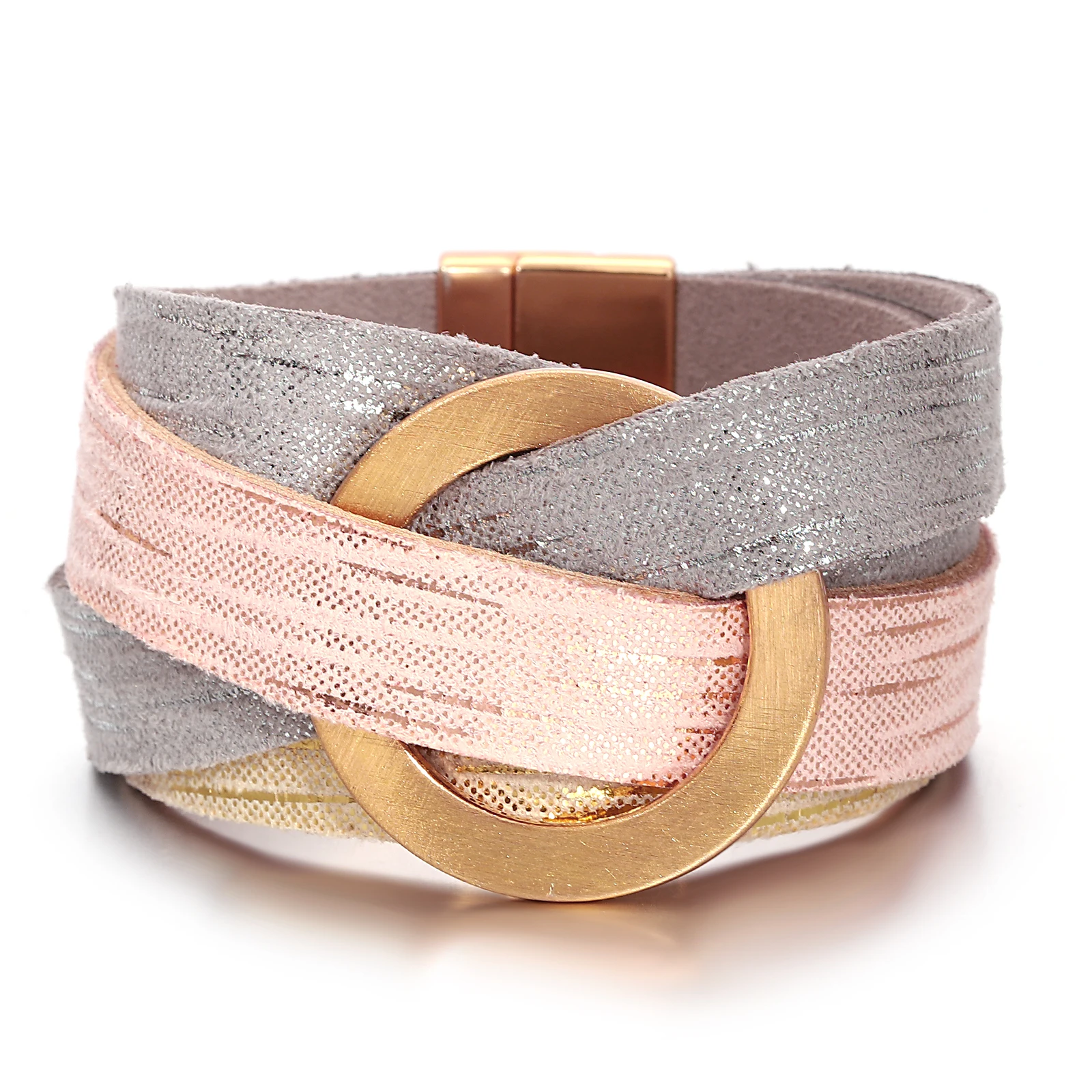 ALLYES-pulsera de cuero gruesa con cruz Vintage para mujer, brazalete envolvente multicapa bohemio Simple, joyería con dijes para fiesta