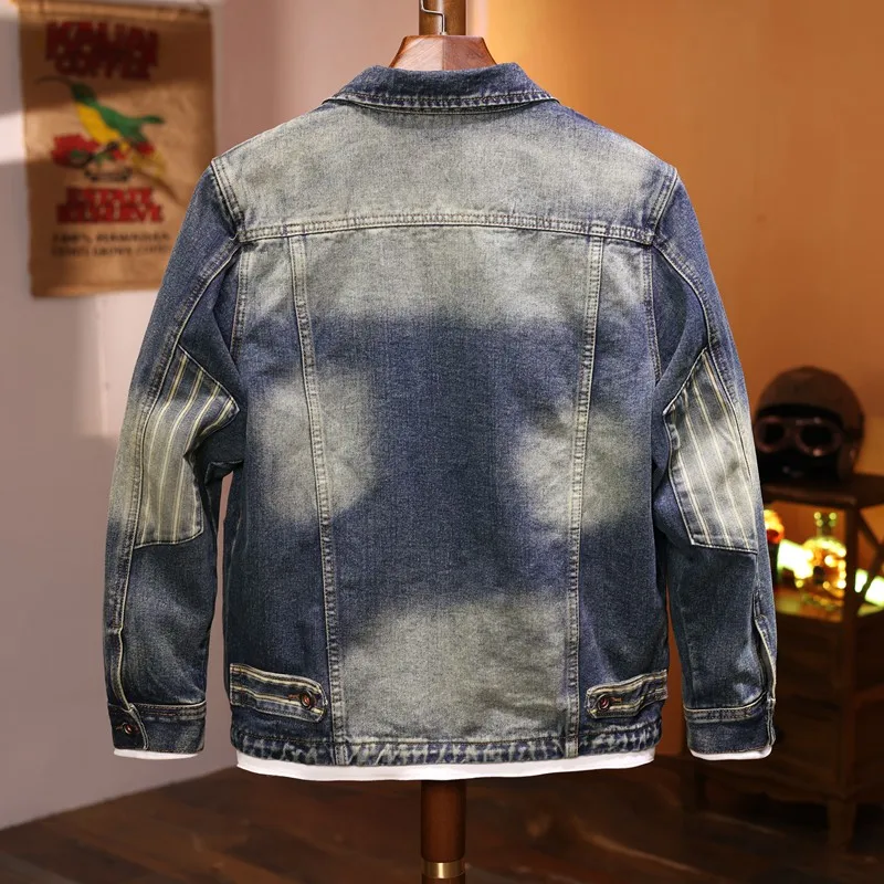 Do the Old Cowboy Coat Men's  Fashion Haulage Motor Retro Patchwork Men's Jacket Youth Nostalgic Casual Fashion Denim Jacket