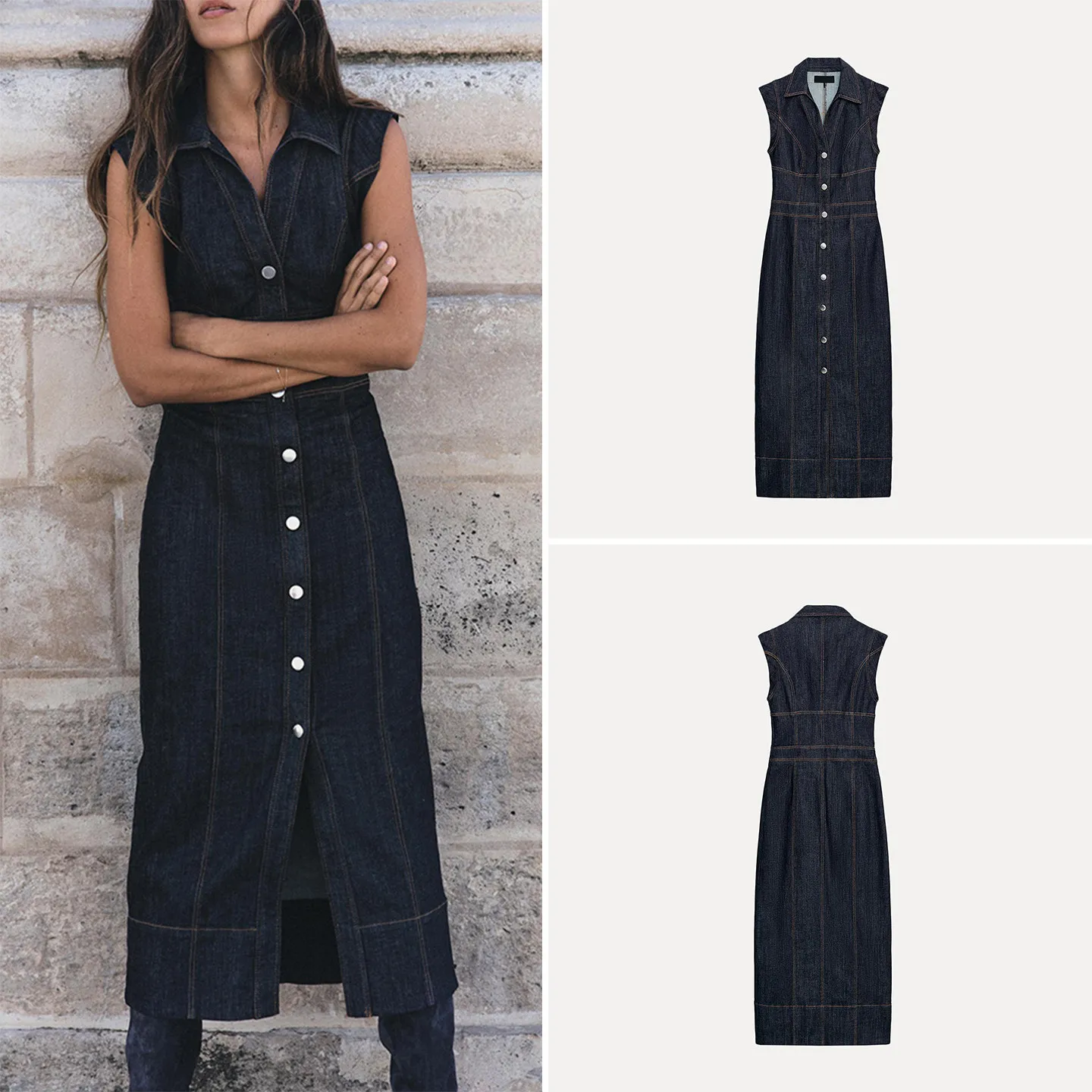 Women's Sleeveless Midi Dress Denim Style Autumn Collection Zadata Brand Casual Daily Wear Other Material 100%