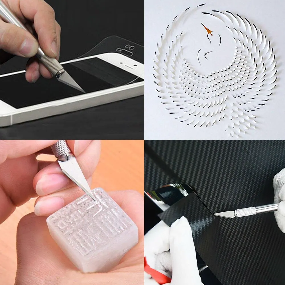 2 Handles 10 Blades Rubber Stamp Carving Knife Cell Phone Film Carving Knife Pen Knife Students with Handbook Art Knife