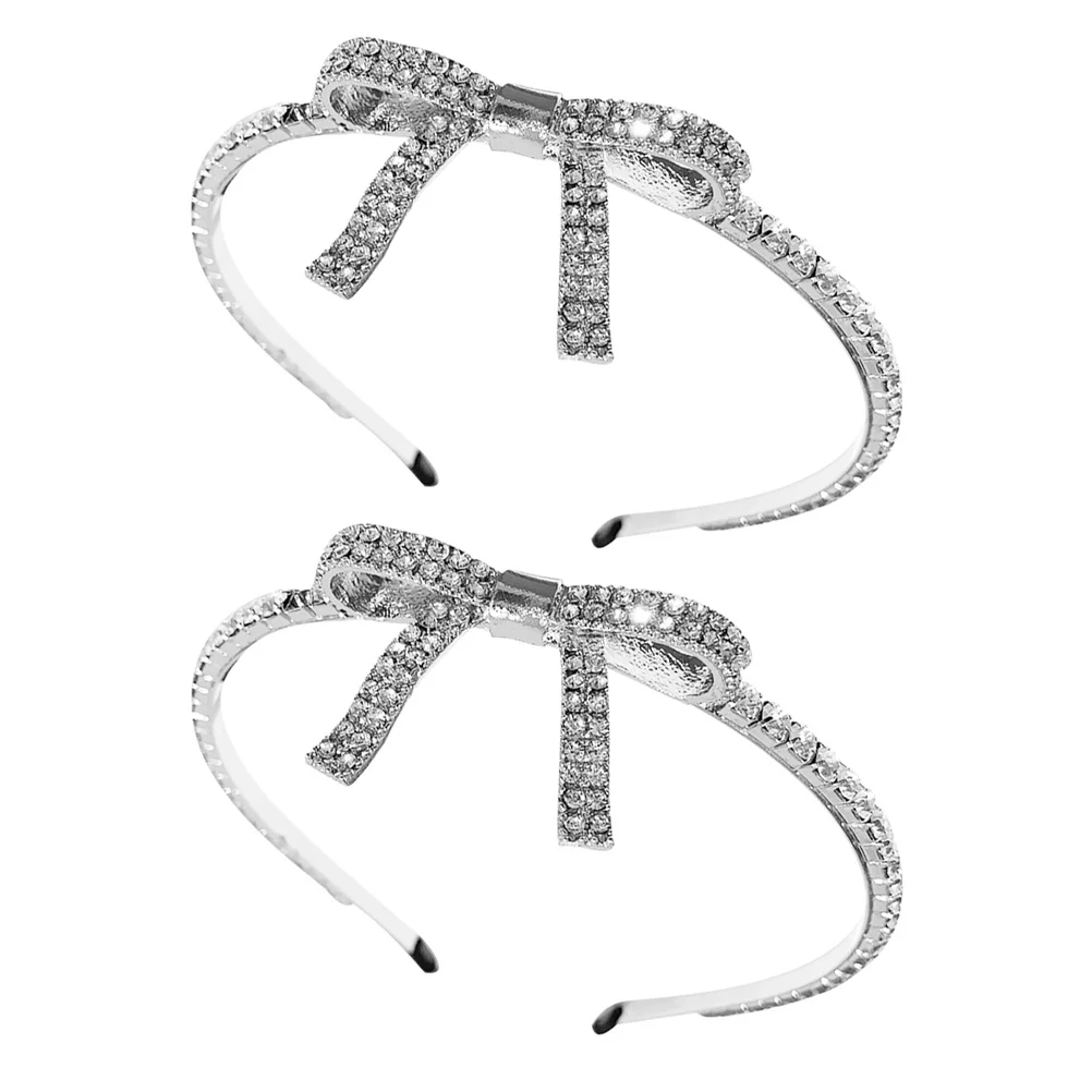 

2 Pcs Headband Bridal Wedding Hair Jewelry Headpiece Dress Bow Tiara Birthday Party Accessories Alloy Crown
