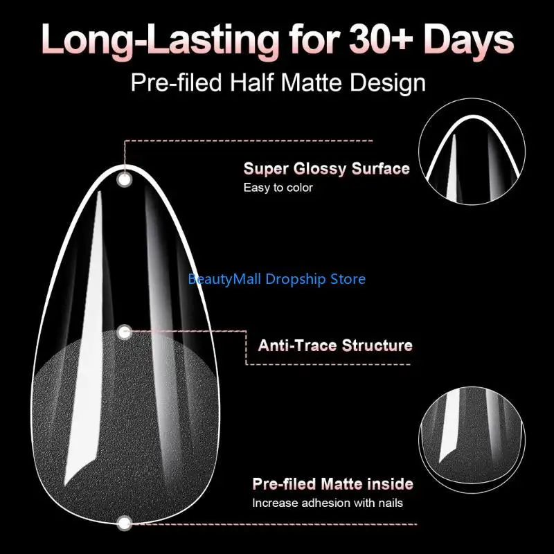 40JD Acrylic Artificial Tips Half Matte Full Cover False Half Cover Fake Pre-Filed Press on 100Pcs