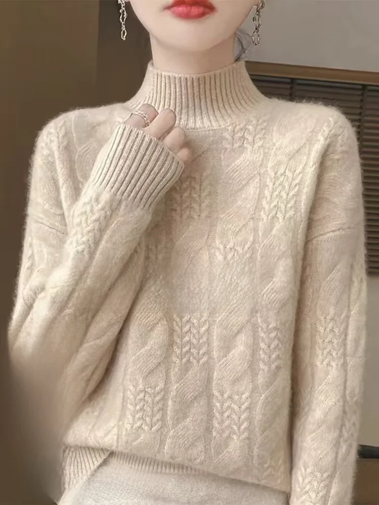 Suéter de Cachemira ueso de Punto para Mujer, Cuello Medio Alto, Estilo Nuevo de Otoño Invierno, Ajustado, Ropa Interior, S...