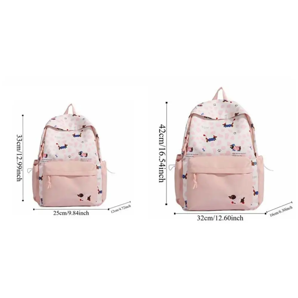 Daypack Nylon Dachshund Backpack Contrast Color Casual Students School Bag Fixed Webbing Durable Large Capacity Backpack