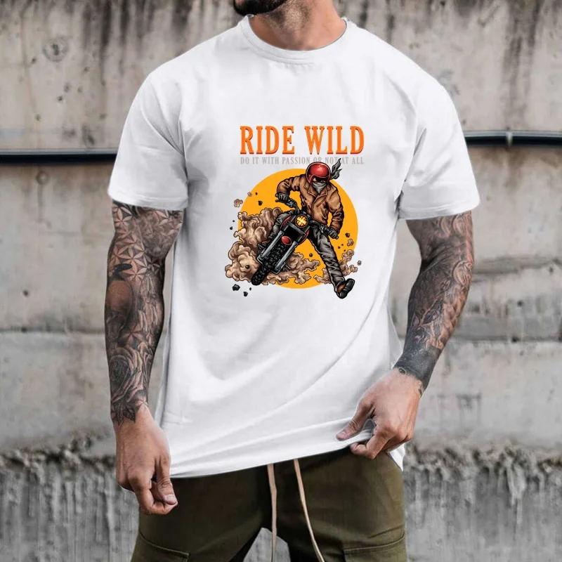 Ride Wild Biker Graphic Heat Transfer White Ink Iron - on Patch, Trendy Street Style, Suitable for T - shirts/Canvas Bags, Show