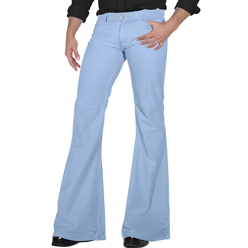 Hippie Style Slim Fit Elastic Flared Pants For Mens 2025 Spring Casual Solid Color Wide Leg Trousers Men Vintage Flared Trousers