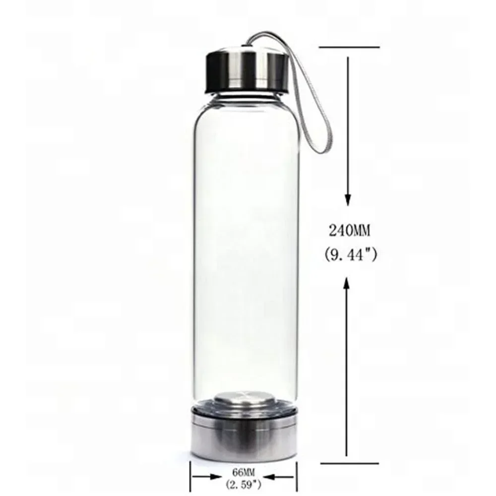 Natural Hexagonal Energy Crystal Column Glass Water Cup Bottle with Lanyard Water Bottle with Rose Quartz inside (Energy Stone)