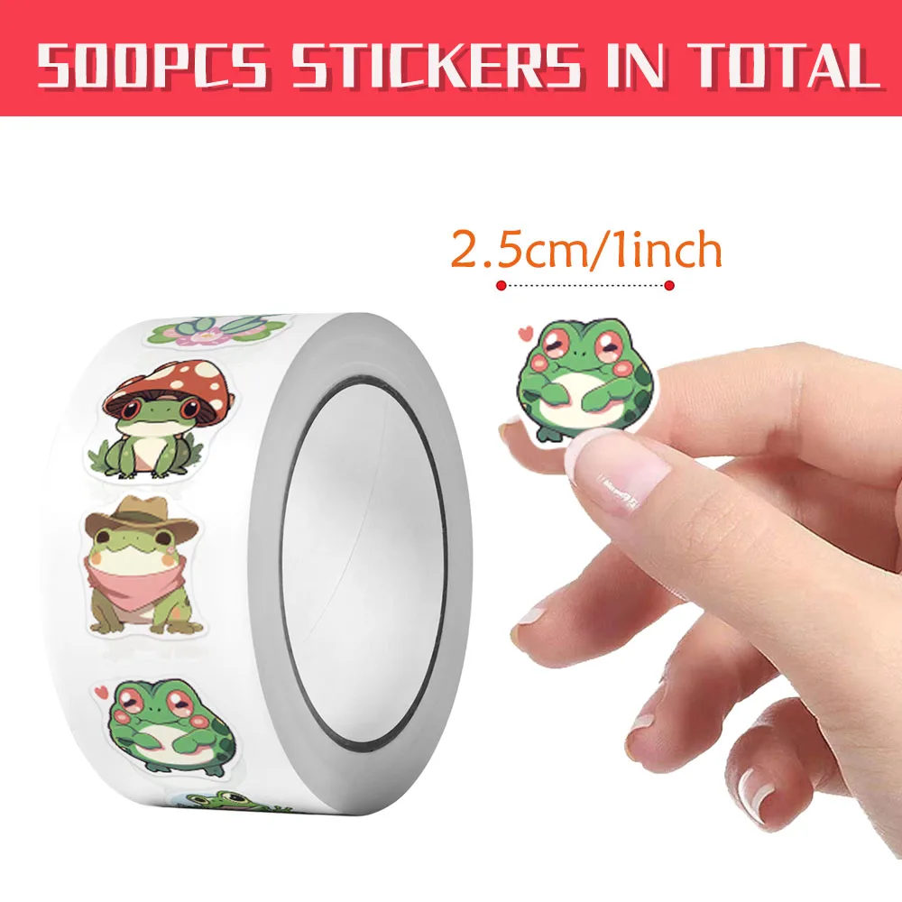 500Pcs/Roll Cute Happy Frogs Stickers 10 Designs 2.5cm/1'' DIY Doodle Scrapbooking Labels Phone Cases Laptops Water Bottles