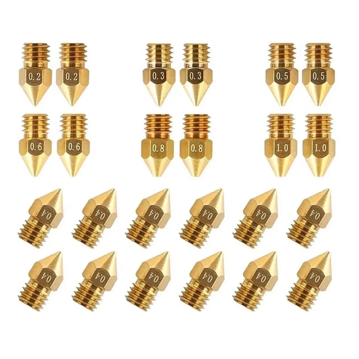 【New User-Coupon!】24pcs MK8 for 3 Nozzles 3D Printer Brass Nozzles Extruder for 3 -10 0.2/0.3/0.4/0.5/0.6/0.8/1.0mm Printer