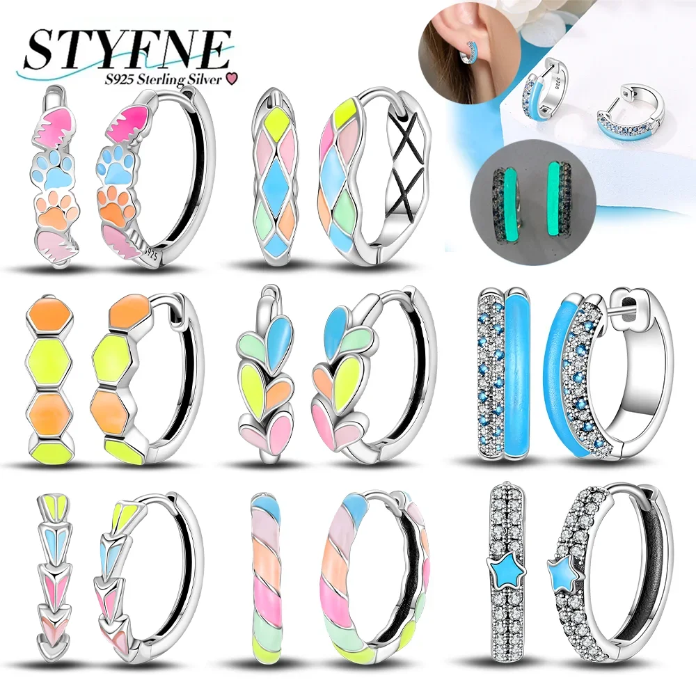 Silver 925 Color Glow in The Dark Cute Cat Claw Heart Shaped Rhomboid Earrings for Women Engagement Birthday Fine Jewelry Gift