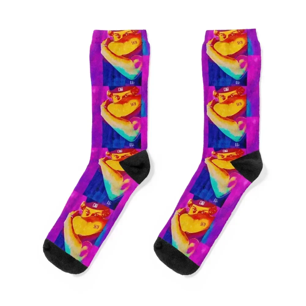 Boy Eyes Watercolor Color Full Cap and Tatto Socks cotton retro Male Socks Women's