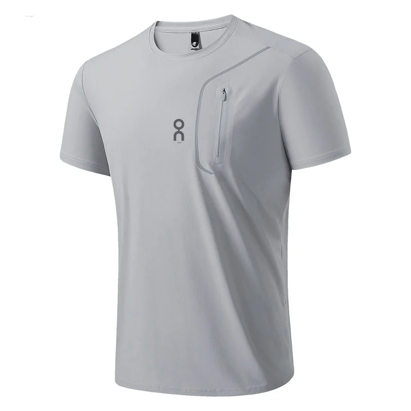 

Летняя мужская футболка из ледяного шелка с коротким рукавом и круглым вырезом, быстросохнущая, для активного отдыха и бега, с технологией Cool Heated.