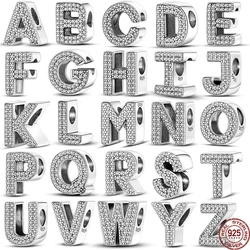 PANDACH-abalorio de plata de ley 925 con 26 letras del alfabeto, abalorio compatible con Pandora 925 Original, colgante de pulsera, joyería artesanal