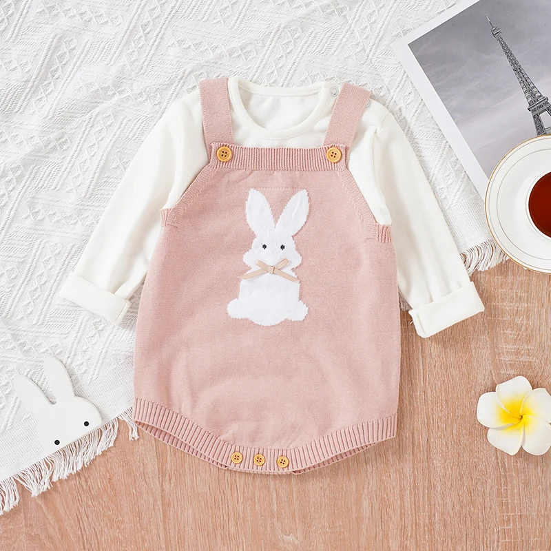 Baby Bodysuits Clothes Spring Autumn Rabbit Knitted Newborn Boys Girls Easter Onesie Clothes 0-18m Cotton Knitted Infant Outfits