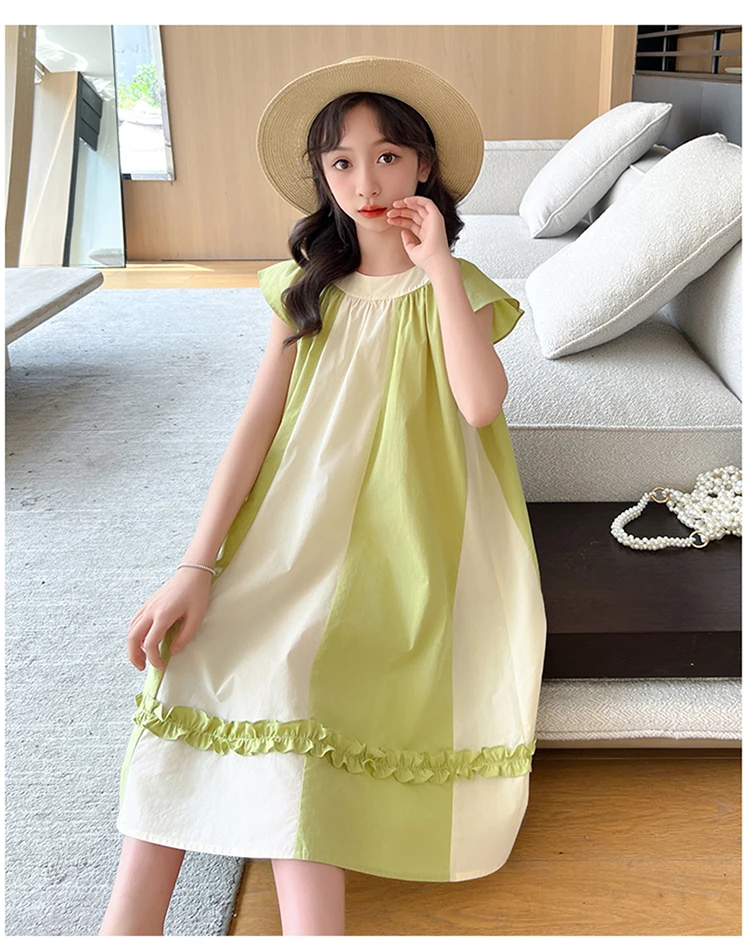 Neues Sommerkleid in hoher Qualität für Kinder, ärmelloses Patchwork-Baumwollkleid für junge Mädchen im Alter von 5 6 7 8 9 10 11 12 13 14 Jahren. – Detail 5