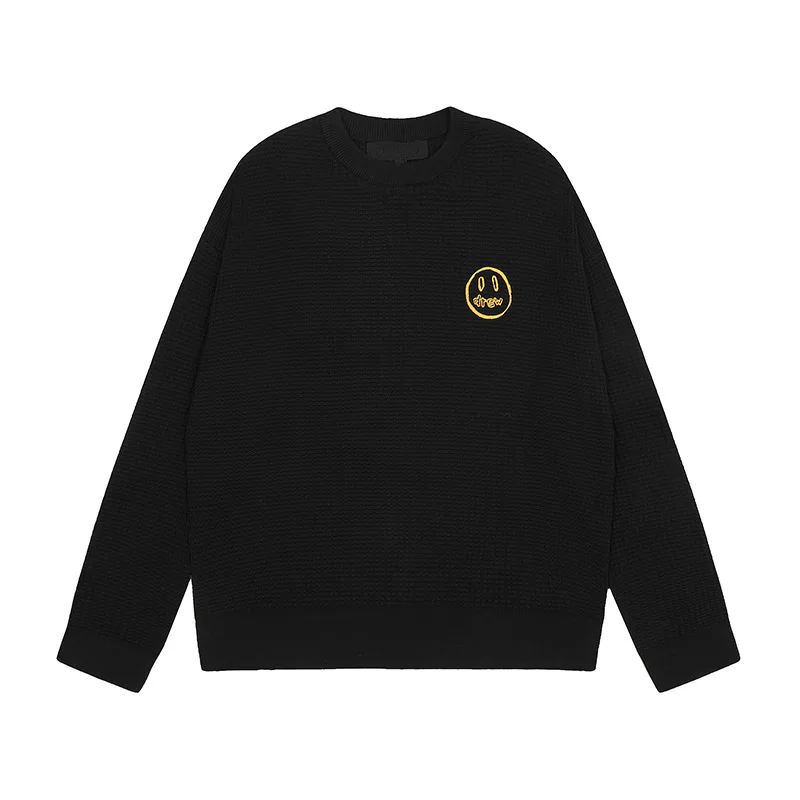 드류 하우스 프리미엄 스마일리 자수 스트리트웨어 유니섹스 커플 오버사이즈 크루넥 니트 스웨터