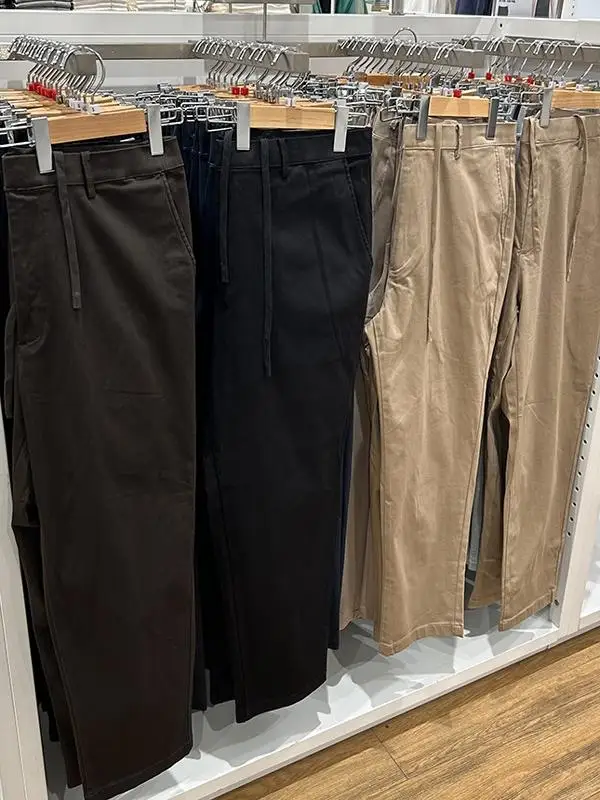 

Dongji U Home Men's Straight Leg Cotton Casual Pants Pure Color Simple Match All Seasons Faion Ci Busin Casual Trousers