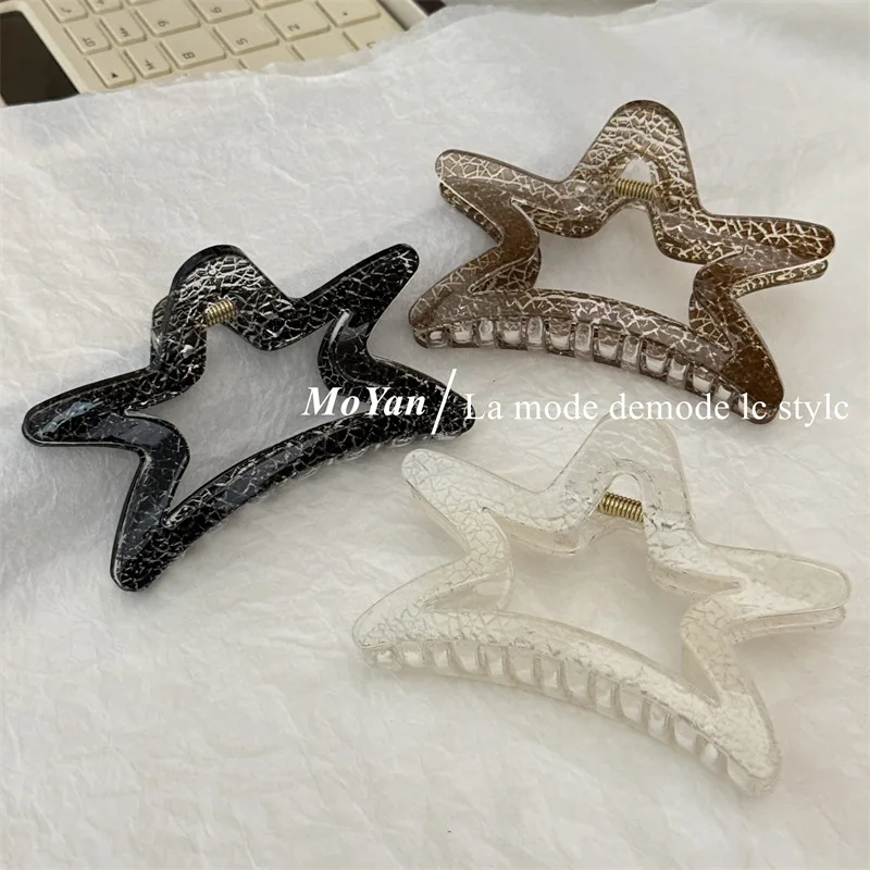 2024 Women\'s Crack Pattern Hollow Star Pentagram Hair Claws Y2K Girls Hair Accessories Sweet Shark Clip Trend Hair Clip Headwear