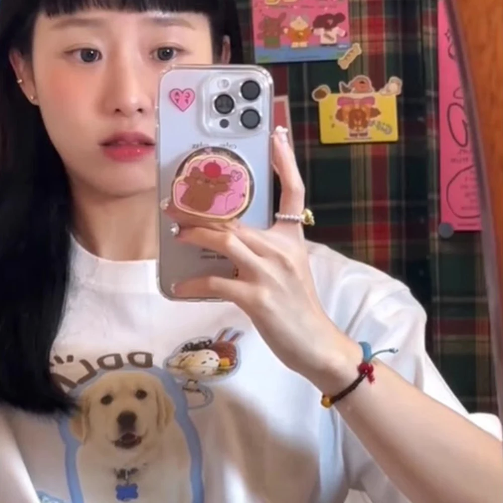 تي شيرت نسائي كاواي كلاب حيوانات أليفة ، ملابس رسومات للقطط ، توبات غير رسمية للفتيات ، بلوزة على الموضة الكورية ، هاراجاكو ملابس الشارع ، Y2k