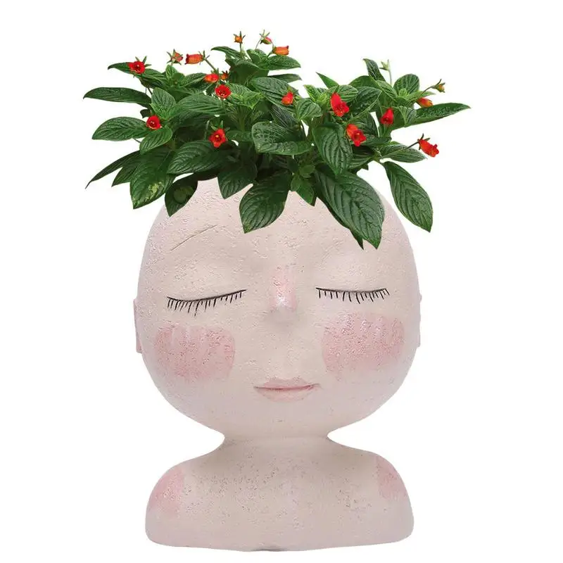 Human Face Vase Decoration Doll Resin Flower Pot Figure Sculpture Crafts Storage Container Flower Arrangement Container