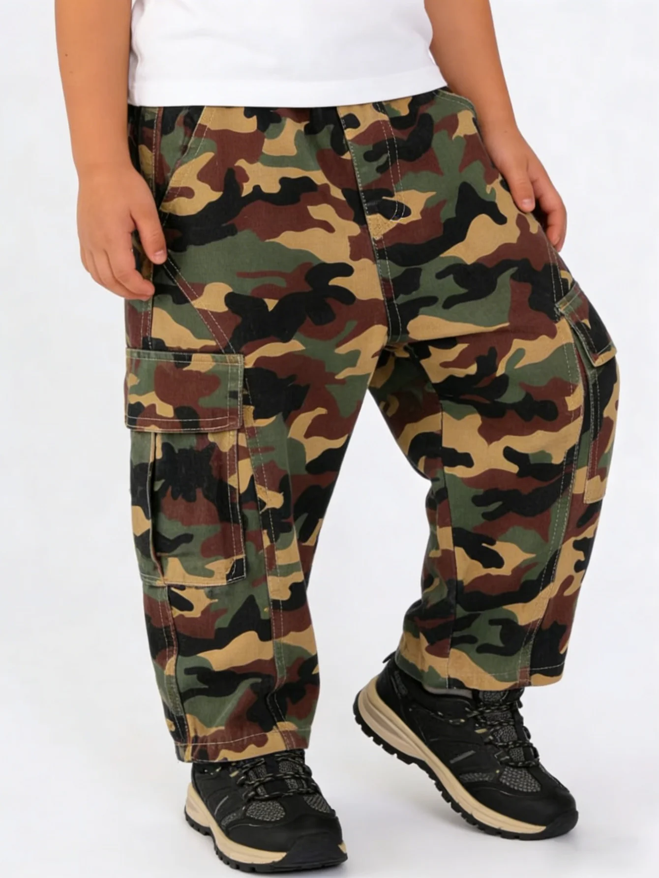 Boys Camouflage Cargo Pants Kids Multi Pocket Camo Joggers Children Elastic Waist Casual Trousers 2026 New