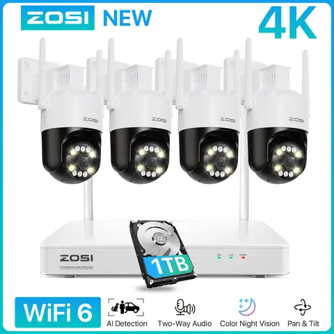 ZOSI 4K Wi-Fi 6 CCTV Security Camera System 8MP/5MP Pan Tilt Plug-in WiFi IP Cams 2-Way Audio 8CH Home Surveillance WiFi NVR Kit