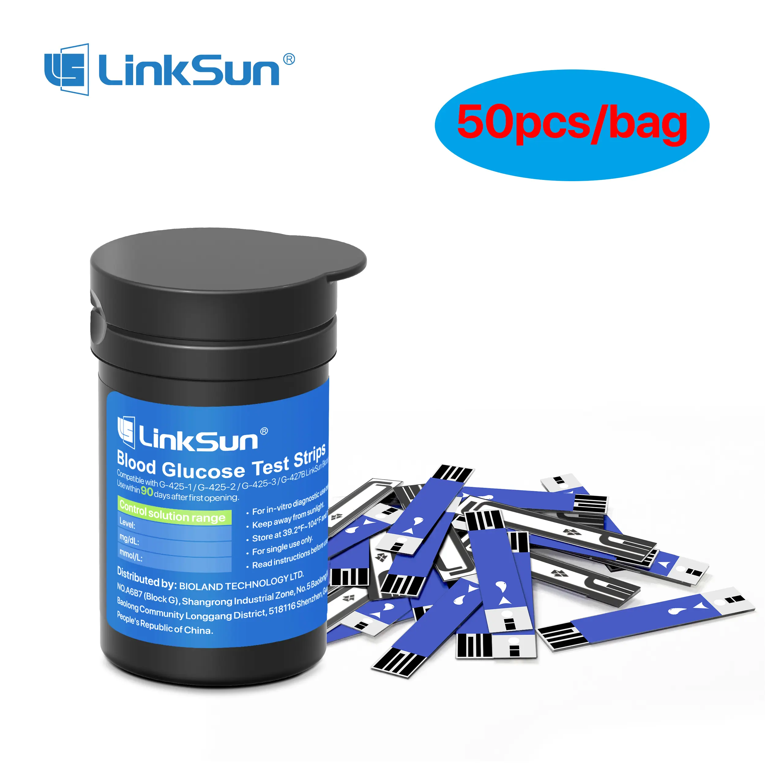 Tiras/lanquetas de teste de glicose no sangue, 50 peças para G-425-3/G-425-2/G-425-1/G-427B glicosímetro papéis de teste de açúcar no sangue coleta de sangue