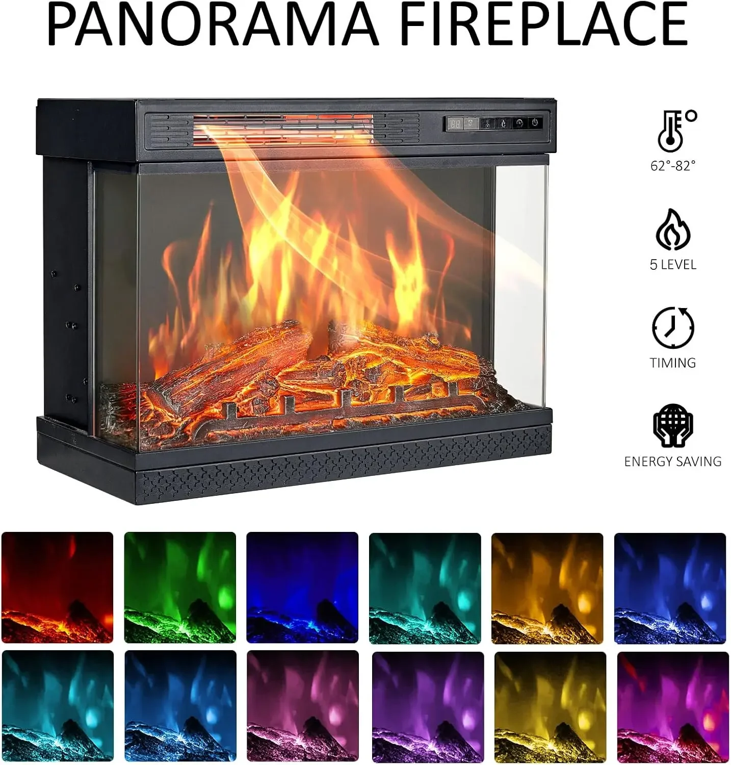 Soporte para TV con chimenea de vidrio de 3 caras para televisores de hasta 65 pulgadas con 12 colores, mesa consola central de entretenimiento multimedia con puertas cerradas St