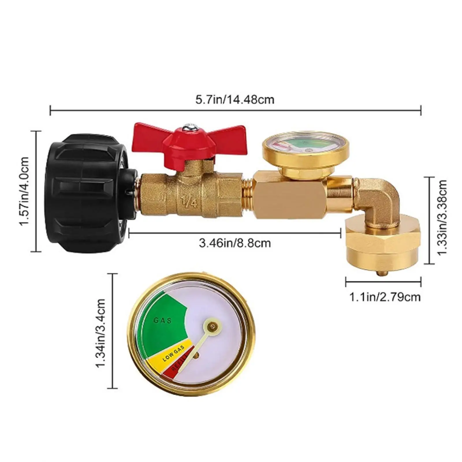 Portable Propane Refill Adapter Brass Gauge Quick Fill Elbow Connector for Camping Grill Tabletop Appliances
