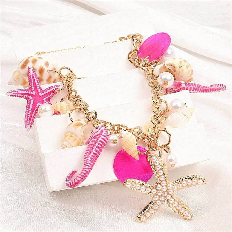Urlaub Strand Charm Halsketten für Frauen Trendy Blau Seestern Shell Anhänger Halsketten Handgemachte Böhmen Perlen Kette Schmuck – Detail 8