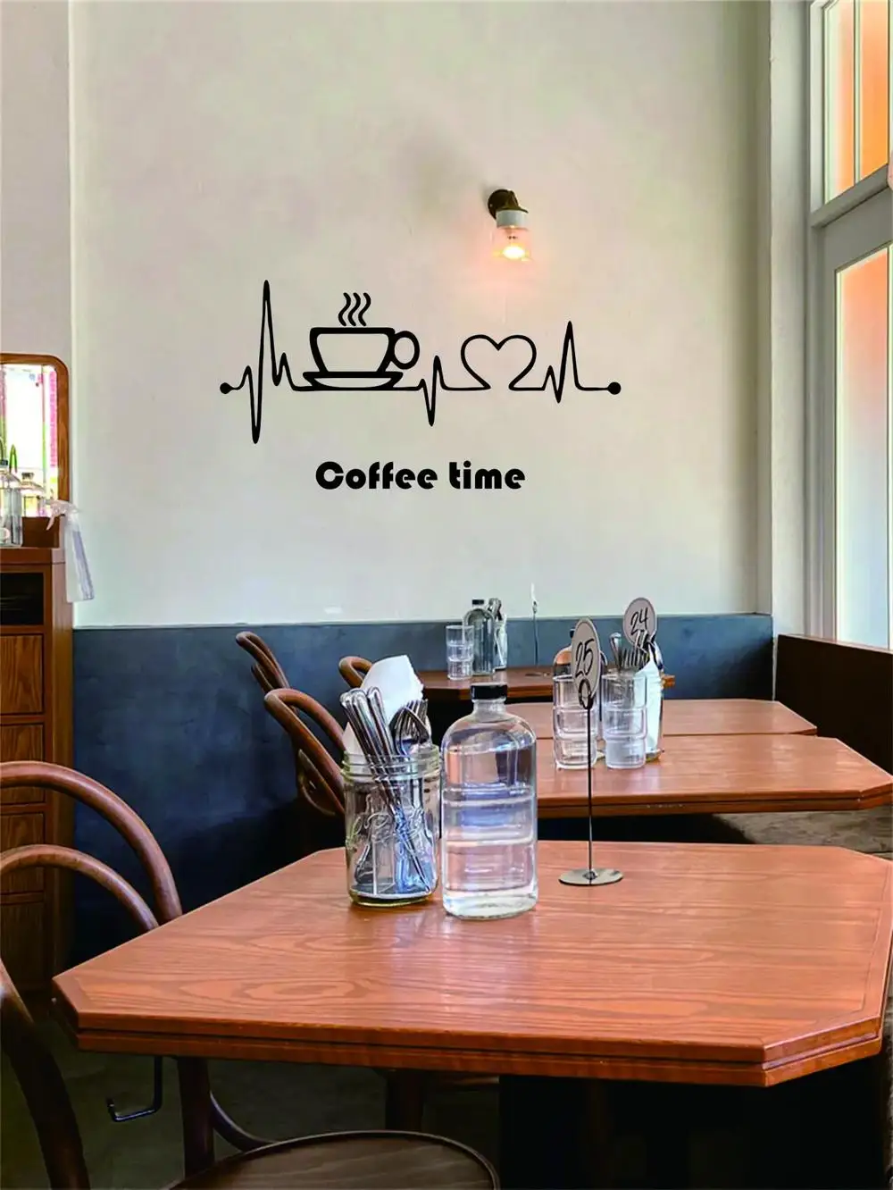 1 pc Coffee Time Heartbeat Rate Coffee Shop Kitchen Wall Decals Wall Sticker Self Adhesive Vinyl Waterproof Wall Art Decal