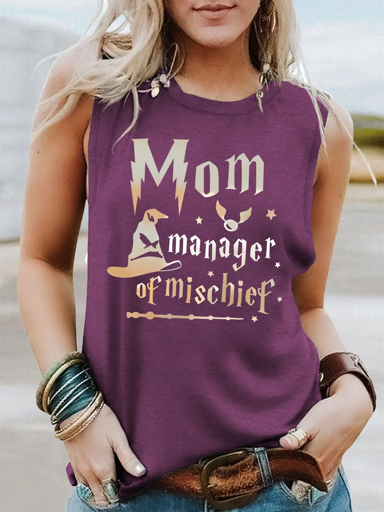 MOM manager of printed summer tops informales sin mangas