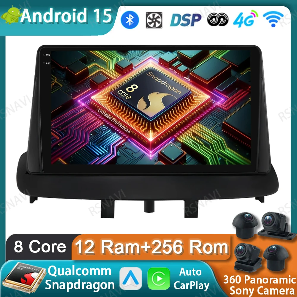 Car Radio Android 15 For Renault Megane 3 Fluence Samsung SM3 2008 - 2014 Autoradio GPS 5G WIFI 4G LTE QLED Head Unit BT DVD DSP