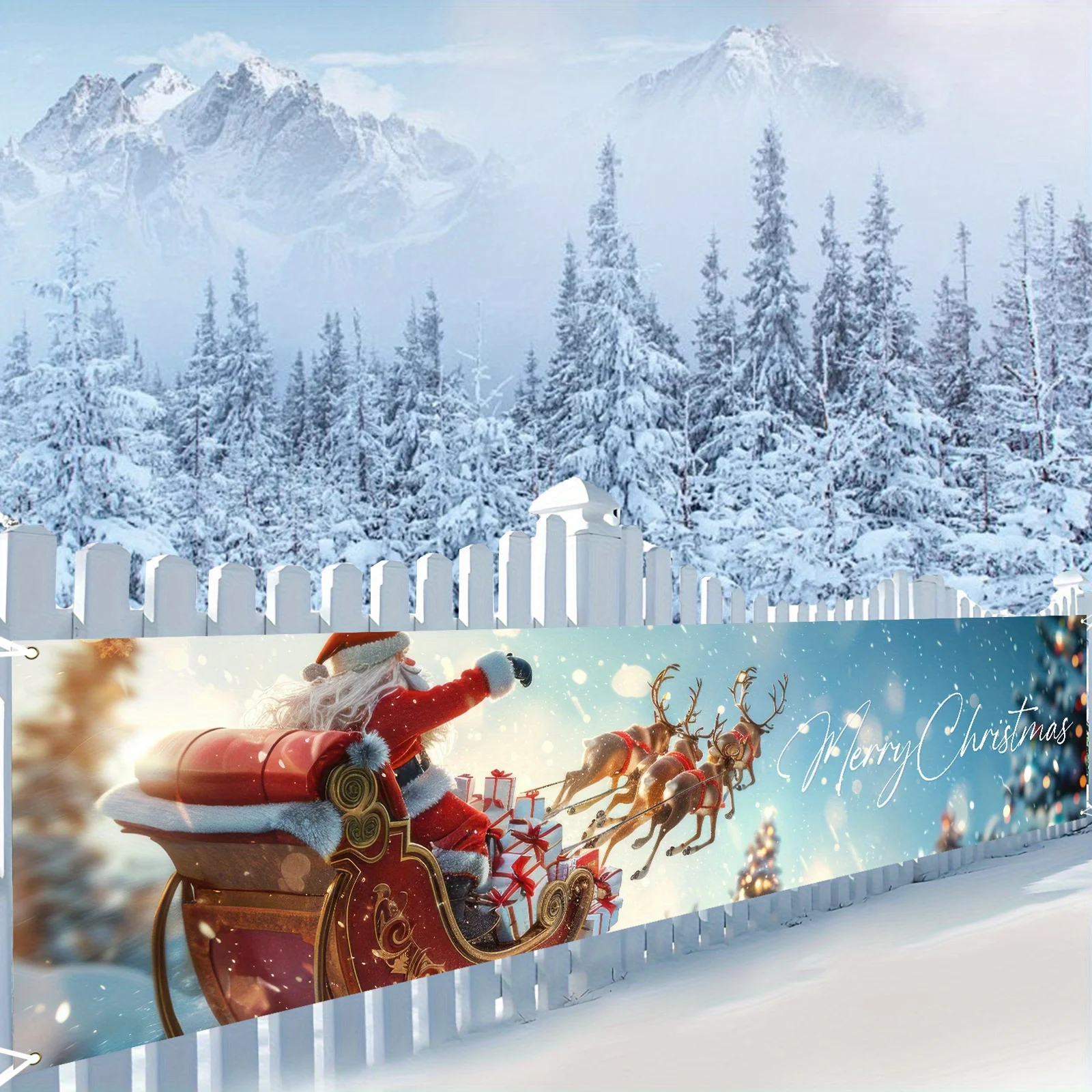 VIKAMA Frohe Weihnachten Terrassenbanner Weihnachtsmann Rentier Muster Hängender Hintergrund Zuhause Outdoor Weihnachtsfeier Dekoration