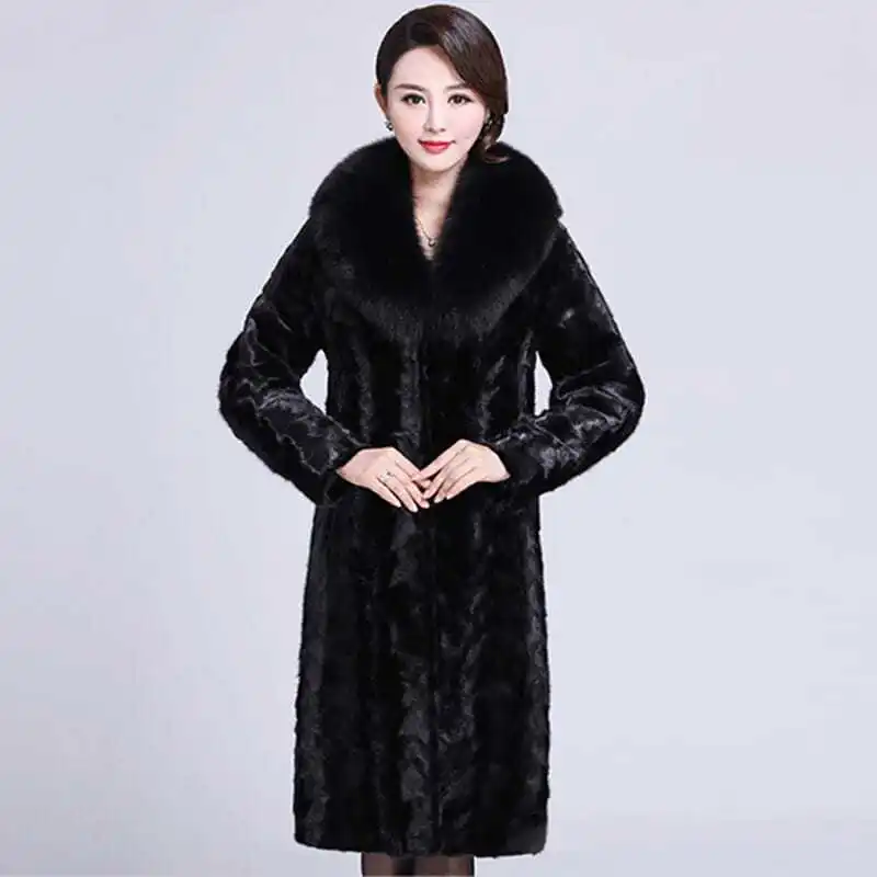 ฤดูใบไม้ร่วงและฤดูหนาวใหม่พิเศษ Lady FUR Coat เลียนแบบ Mink ผมเสื้อแจ็คเก็ตยาวในยุโรปและ