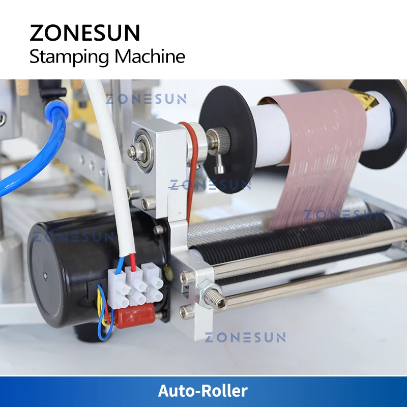 Imagem -05 - Zonesun Pneumática Máquina de Carimbo Imprensa do Calor Livro Digital Couro Papel Trabalho Madeira Logotipo Personalizado Foil Gravação Alimentador Zs-qs100