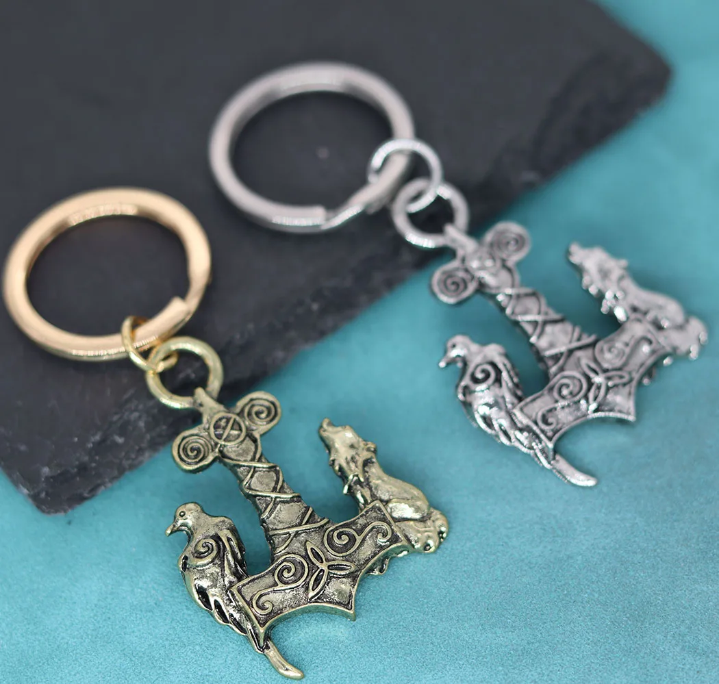 Valknut Vikings Keychain Norse Bird Wolf Anchor Bib Kolye Original Animal Pendant Key Chains For Men Women Amulet Jewelry Gift