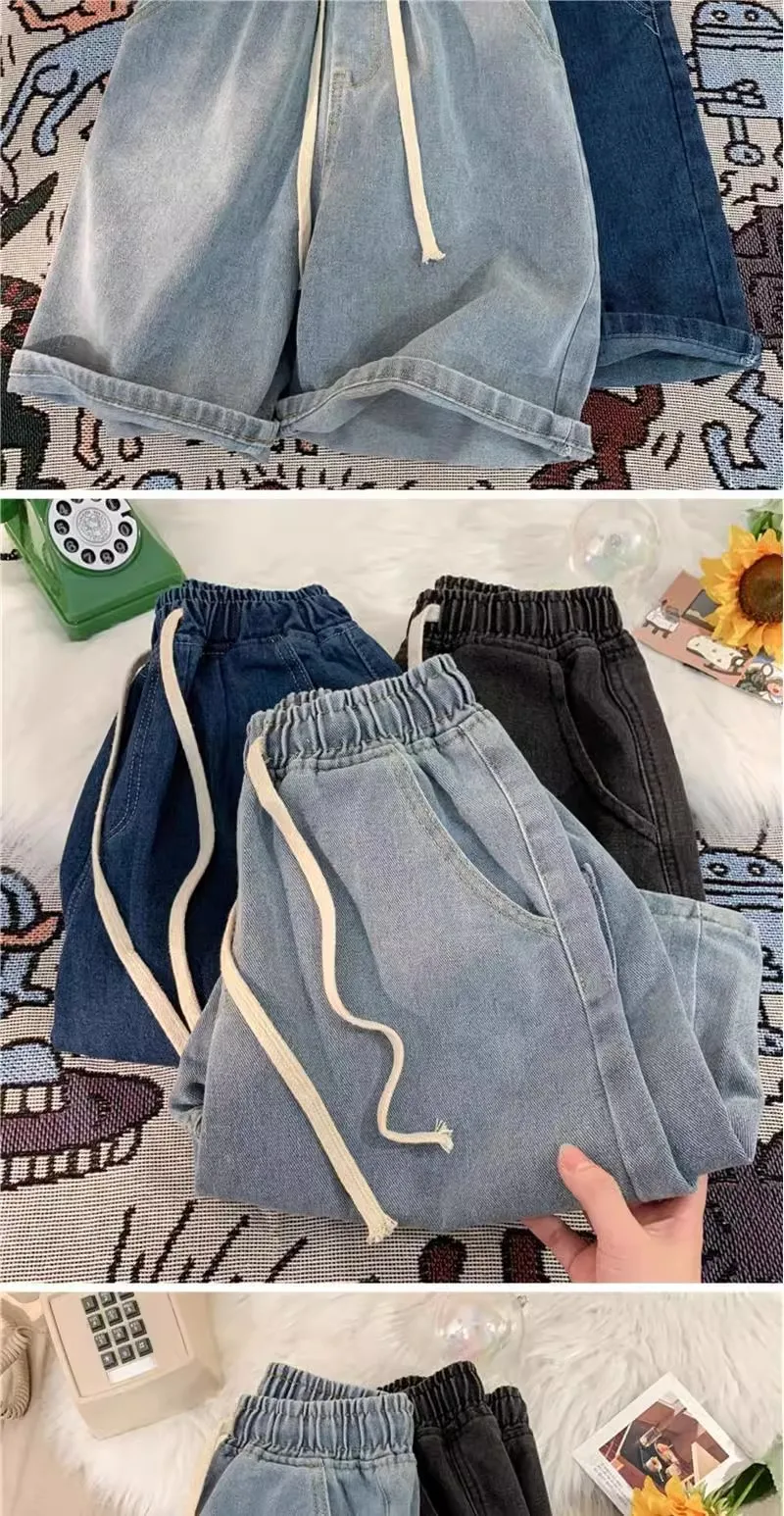 Celana Pendek Denim Pria Musim Panas Tipis Ringan Kasual Jalanan Lurus Longgar Kerja Luar Ruangan Fashion Celana Pendek Pakaian Kerja Perkotaan