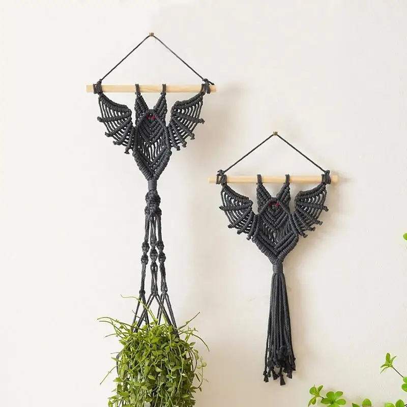 Gothic Bat Hanging Planter Woven Bat Hanging Tapestry Succulent Pot Air Plant Holder Home Decor Plant Lovers Ornament Gifts