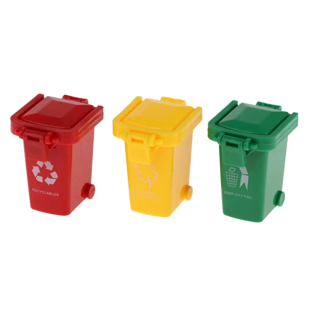 3 Pieces Trash Can Rubbish Bin Model Mini Children Toys Gift