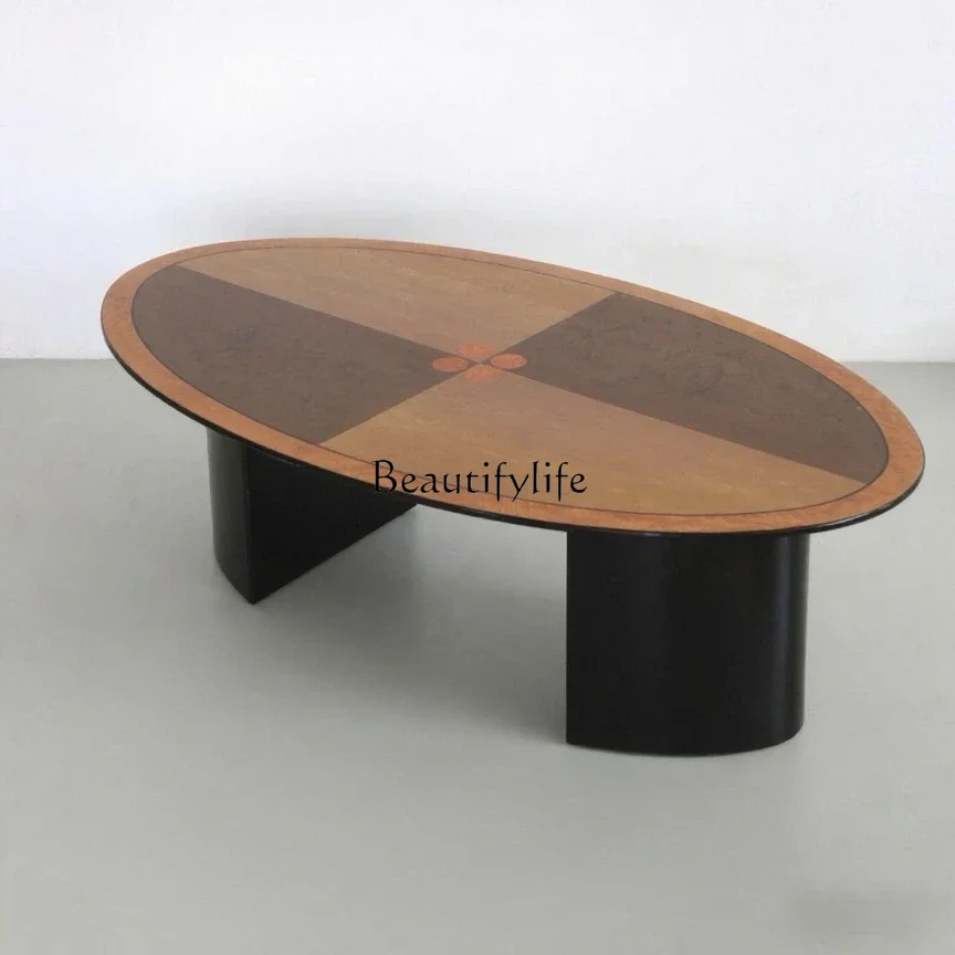 

Medieval style solid wood coffee table household small apartment designer creative oval coffee table